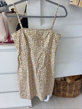 Mini Dress with Yellow Floral Print and Spaghetti Straps